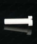 Top Shelf Polypropylene Plastic Slotted Cheese Head Machine Screws Metric M4 M5 M6 M8 M10 M12 Coarse Thread Workhorse Corrosion Proof Non Conductive Heavy Duty Pro Pack Of One Hundred For Garage Hustle, white plastic screw on black background.