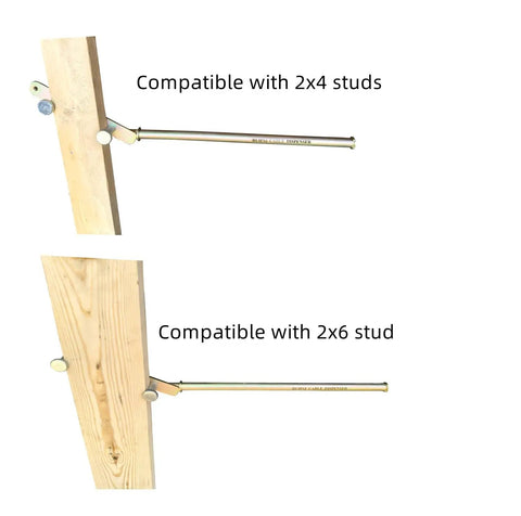 Heavy Duty Stud Mounted Wire Dispenser shown mounted on 2x4 and 2x6 studs for quick loading on job sites