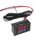 JAGTRADE 2-in-1 car thermometer and voltmeter with square LED display, red voltage readout and blue temperature readout, 12-24V.