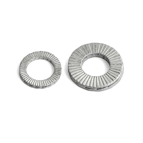 Tough As Nails M3 To M18 77 Piece 304 Stainless Steel Double Self Locking Washer Kit featuring wedge anti vibration locking spacers, two washers.