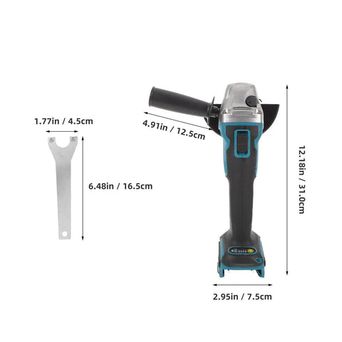Cordless Angle Grinder Kit With High Speed Metal Cutting And Polishing Rechargeable Battery Lightweight Plastic Construction Pro Grade Tool For Metalwork And Finishing Projects, 31cm tall