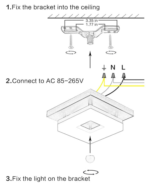 Installation guide for 8 Inch Flush Mount LED Ceiling Light 12W Modern Square Black Fixture with Three Color Temperatures.