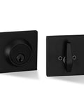 Passage Lever Door Handle Set With Single Cylinder Deadbolt Lock In Iron Black Finish, square design detail view