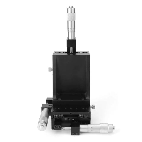 XYZ 3 Axis Manual Linear Positioning Stage 80 By 80 mm Lab Sliding Stage Table showing front view with micrometer detailing