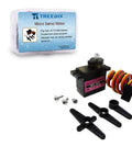 MG90S 9G Micro Servo Motors, 3 Pack, Metal Gear, High Torque, servo with accessories and packaging displayed