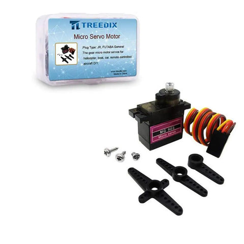 MG90S 9G Micro Servo Motors, 3 Pack, Metal Gear, High Torque, servo with accessories and packaging displayed