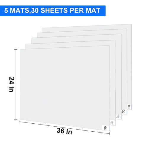 Super Sticky Tacky Floor Mats Grab Dirt And Dust From Shoes Like A Charm Perfect For Cleanrooms Hospitals Labs Homes And Job Sites Large 24 By 36 Inch Adhesive Pads In Case Of Five Mats With Thirty Sheets Each White image showing pack of five mats with size indication.