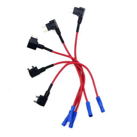 12V Car Add A Circuit Fuse Tap Adapter 15A Blade Fuse Holder 5 Pack with red wires and blue connectors