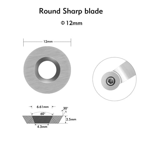 Round sharp tungsten carbide blade 12mm diameter, precision cutting edge for wood lathe tools, designed for smooth finishes.