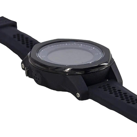 Side view of Centauri Dive Wrist Mount Computer for Scuba Junkies and Underwater Exploration, rugged black console with strap.