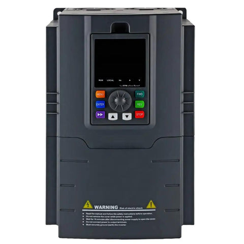 10 HP VFD Drive For Single Phase Motors, 220V In 230V Out, 7.5kW 49A Inverter front view with control buttons visible.