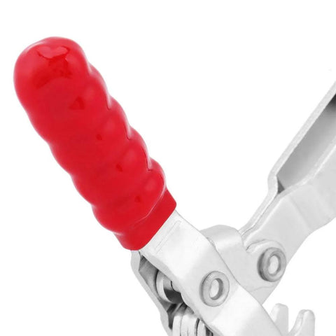 Heavy Duty Push Pull Toggle Clamp With 500 Lbs Holding Capacity, red rubber grip handle, Quick Release Lever Clamp for CNC projects.