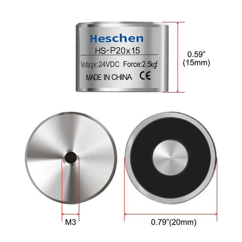 Compact Dc Holding Electromagnet With 24 Volts And M3 Female Thread Delivers A Tough 5 Point 5 Lb Grip For Robotics And Industrial Setup, 20x15mm size.
