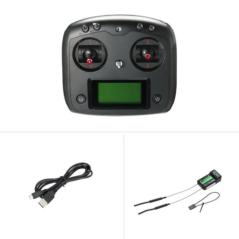 Fs-i6s 2.4G 10CH AFHDS 2A RC Transmitter With FS-iA6B Receiver, touchscreen control with charging cable and receiver unit.