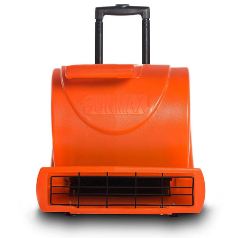 Front view of Powerful 3 Speed Air Mover With 1.3HP Motor Delivers 5000 CFM For Quick Carpet Drying, orange casing, telescoping handle