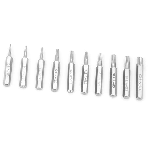 Pro Heavy Duty Precision Screwdriver Bit Set 10 Piece CRV Steel Star Tips For Phone Repair Electronics Maintenance Compact Fix Tools Kit straight-up badass view of star tips with sizes labeled