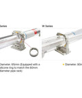 Comparison of T Series and W Series laser tubes with 65mm and 80mm diameters for RECI CO2 Laser Tube 90W To 100W Glass Tube 1240Mm Length.
