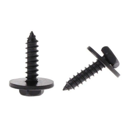 Pro Grade 10 Piece Badass Heavy Duty Self Tapping Screws Featuring Captive Loose Washers And Snappy 8Mm Hex Head Bolts for wood and steel in matte black finish.
