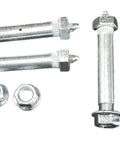 Wet Shoulder Equalizer Bolt Kit For RV And Trailer Slipper Springs With Zinc Plated Step Down End Hardware Four Bolts And Four Flanged Nuts To Stop Suspension Binding And Extend Spring Life. four zinc plated greaseable bolts and flanged nuts