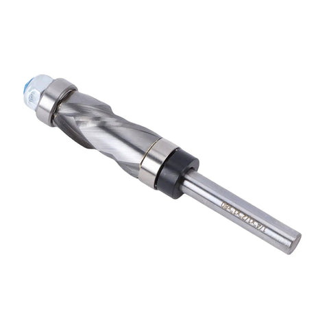Heavy Duty Double Bearing Spiral Flush Trim Router Bit With 1/4 Inch Shank And Premium Tungsten Carbide Cutter, showing spiral design.