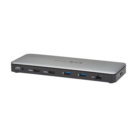 Slick Thunderbolt 4 Docking Station For Laptops Drives Dual Screens With 8K 60Hz Or 4K 144Hz Plug And Play featuring multiple USB ports and HDMI.