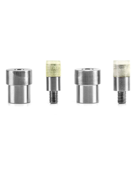 Heavy Duty Hand Press Tool With 8mm And 10mm Stud Rivet Dies, steel, front view, threaded tops and plain bottoms, rivet setter dies included
