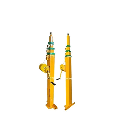 Crank It Up Whenever You Need Extra Height Using This Legit Manual Telescopic Lifting Mast with adjustable yellow poles.