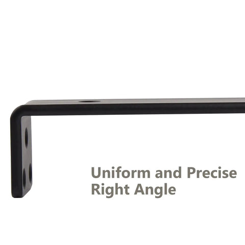 Close-up of Six Inch Floating Shelf Brackets, Built Tough Heavy Duty Hidden Mounts, showing right angle design in black powder coated steel.