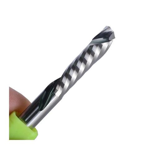 Heavy Duty Single Flute Carbide CNC Router Bit Built Like A Tank For Killer Wood Slotting Engraving And Slick Edge Forming delivering precise cuts.