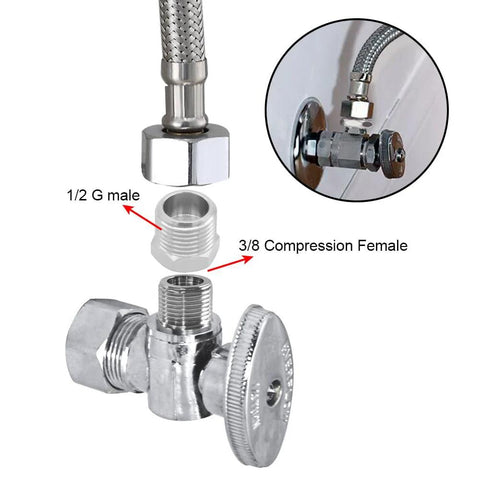 Joywayus 1/2 G male to 3/8 compression female brass reducer adapter, nickel-plated, 2-pack