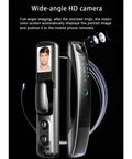 Slick Video Intercom Smart Door Lock With Auto Monitoring Camera Fingerprint Password Antitheft Digital Handle showing HD camera display