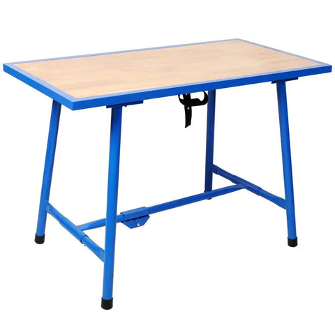 Heavy Duty Foldable Workbench Featuring Tough As Nails Steel Frame And Premium Wood Top, No Sweat Assembly For Garage Or Home Shop, 660 Lb Load Capacity, Blue, 47x24 inches.