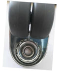 Top Shelf Heavy Duty Two Inch Twin Caster Wheels With Locking Brake And True 360 Swivel Action view of twin rubber wheels and bearing.