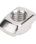 Close-up of European Standard T Nut 45T M8 Threaded Sliding Nut For Aluminum Profiles, rust resistant durable metal hardware.