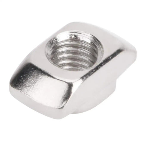 Close-up of European Standard T Nut 45T M8 Threaded Sliding Nut For Aluminum Profiles, rust resistant durable metal hardware.