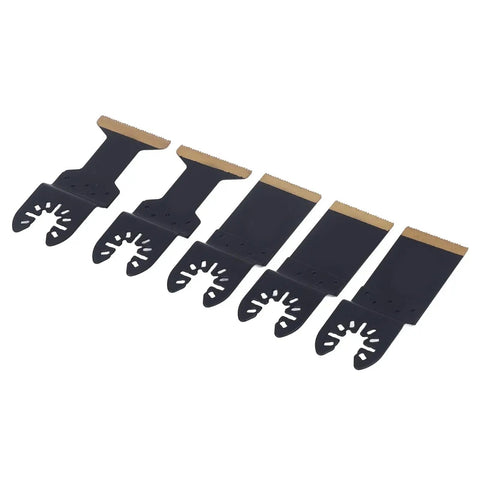 Titanium Plated Oscillating Saw Blades Set High Carbon Steel Universal Fit 5 Pack With Spacers For Metal Cutting Heavy Duty Pro Grade Blades For Soft Metals Smooth Long Lasting Performance, five blades