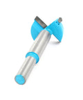 Aexit wood hinge boring drill bit, 28 mm diameter, blue head and silver shank, close-up view