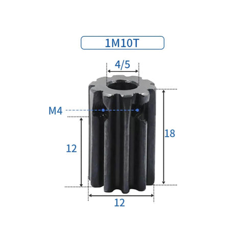 Beefy 1M Spur Gear Pinion Kit 10 11 12 13 Teeth With 4mm 5mm Bore 45 Steel Galvanized Powder Coated, front view
