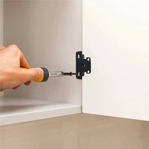 Installation of overlay cabinet door hinges with soft close no slam self cleaning mechanism hidden black steel rust resistant hinge for kitchen cabinets