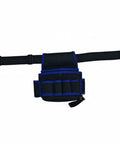 Heavy Duty Oxford Canvas Tool Belt With Fully Adjustable Waist Strap Multiple Smart Pockets And Reinforced Loops, black with blue trim.