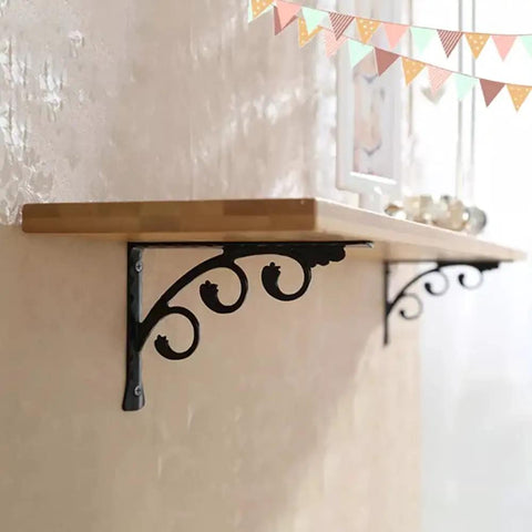 Heavy Duty L Shaped Shelf Brackets 2 Pack Wall Mounted Corner Braces For Indoor Outdoor Use supporting a wooden shelf