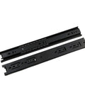 Heavy Duty Twelve Inch Three Section Ball Bearing Drawer Slides With Hidden Bottom Mount Design For Killer Smooth Gliding And Rock Solid Build Quality Forever, black steel slides, two pieces.
