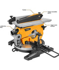Eight and a Quarter Inch Two In One Compound Miter Saw and Table Saw for Wood and Metal, 10 Amp Dual-Function Power Tool side view