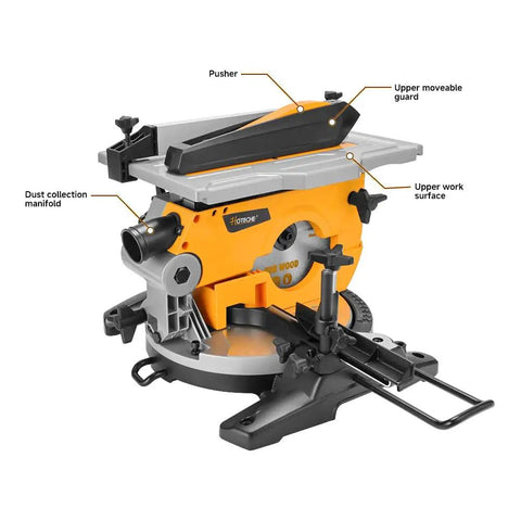 Eight and a Quarter Inch Two In One Compound Miter Saw and Table Saw for Wood and Metal, 10 Amp Dual-Function Power Tool side view