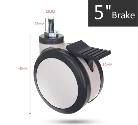5 Inch Medical Caster Wheels With M12x25 Screw Bearing Brake for hospital cart and bed, heavy-duty, side view