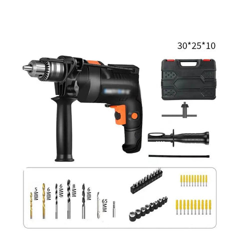 Pro Grade Hand Electric Drill Delivering Solid Punch Action And Sharp High Carbon Steel Bits Variable Speed Setting with accessories.