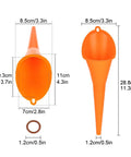 Dimensions of orange drip-free funnels and Viton O-ring from Oil Filter Wrench And Oil Change Kit For Harley Davidson.