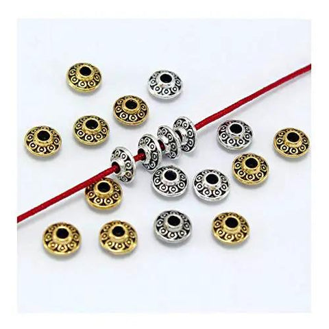 100 Pcs 6 mm Antique Silver Flying Saucer Spacer Beads European Style Metal Beads For Jewelry Making on red thread