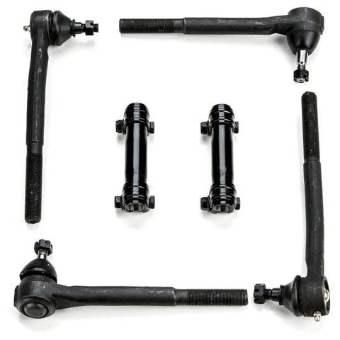 No Nonsense Front Suspension Replacement Set With Outer Tie Rod Ends Plus Eight Greaseable Control Arm Bushings. Black tie rods and seals.