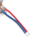 Close-up of red and blue wires on Tiny 50Pcs Mini Vibration Motors Set, DC 3V 10x2.7mm Low Noise Micro Vibrating Motors for Watches and Mobile Phones.